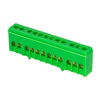 Шина "0" PE (6х9мм) 12 отверстий латунь зеленый изолированный корпус на DIN-рейку розничный стикер PROxima | код  sn0-63-12-ig-r | EKF